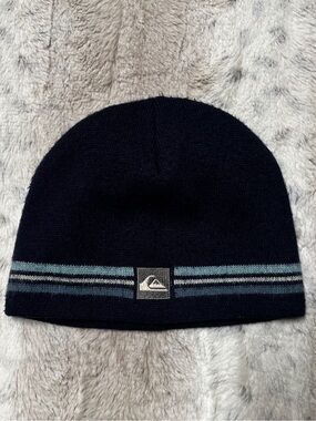 Quiksilver Navy Blue Beanie with Gray Stripe Accents